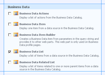 Options to create a business data Web Part