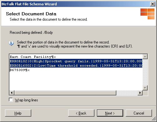 Data selected for body schema