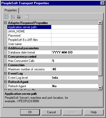 Image that shows the Transport Properties dialog box.