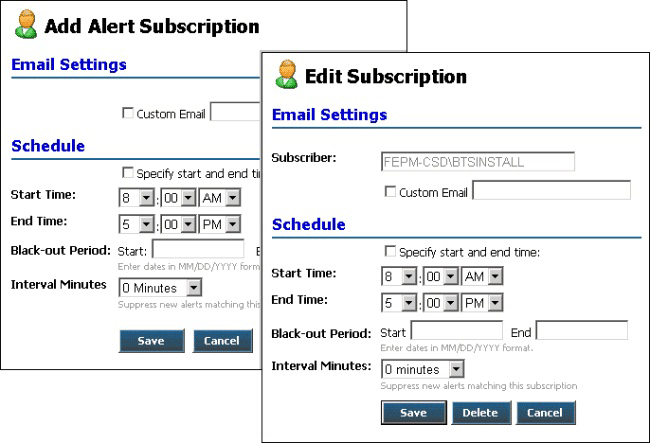 Add Alert Edit Subscription