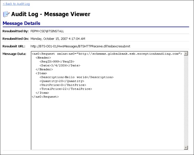 AuditLog Message Viewe rPage