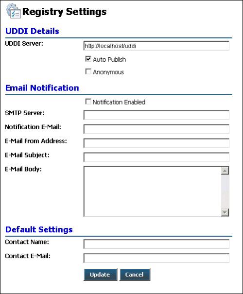 Registry Settings Page