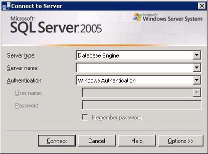 SQL Server Administration login screen