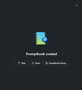 Screenshot of promptbook creation success message.