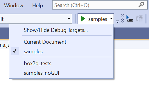 Screenshot of the Visual Studio debug dropdown.