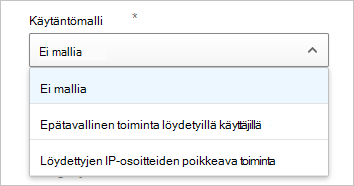 Näyttökuva, jossa näytetään, miten voit valita uuden käytännön pohjana käytettävän mallin.