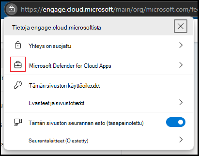 Näyttökuva Microsoft Edgestä selaimen osoitinmerkinnässä.