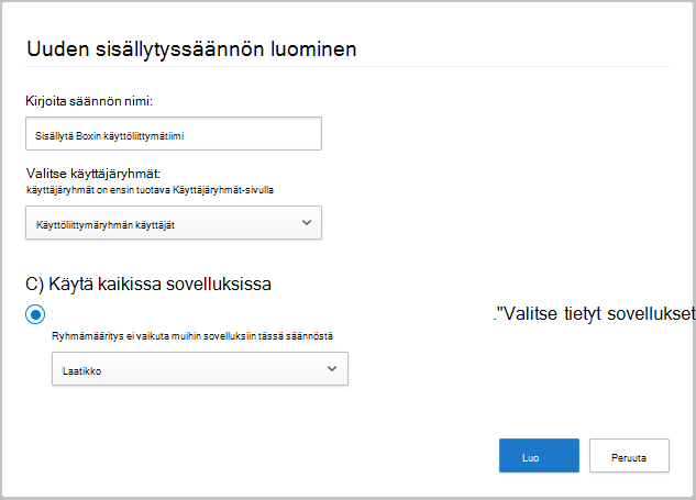 sisällytä sääntö.