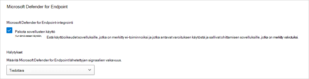 Näyttökuva Defender for Endpoint -ilmoitusasetuksista.
