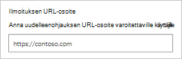 Näyttökuva, jossa näytetään, miten ilmoituksen URL-osoite määritetään.