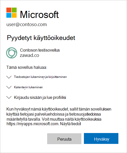 OAuth-sovelluksen käyttöoikeus.