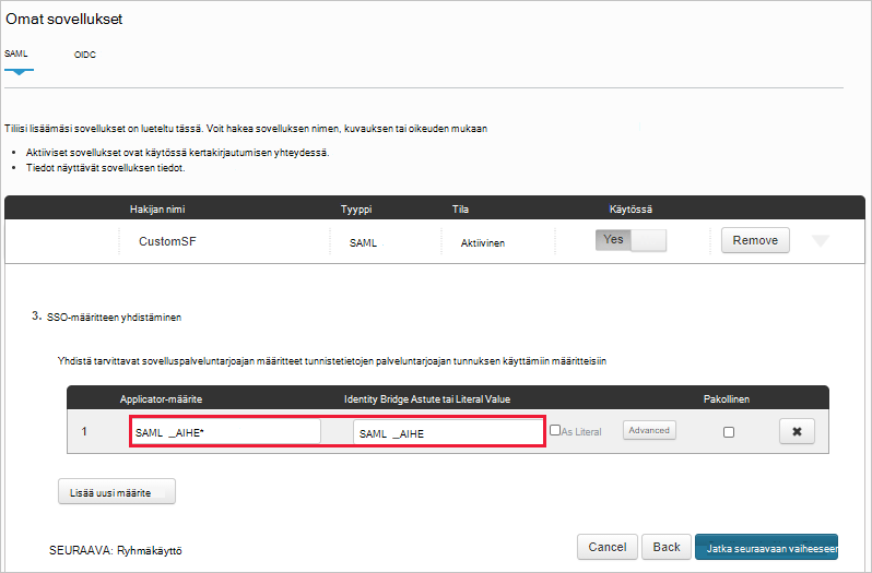 Lisää määritteitä mukautettuun Salesforce-sovellukseen.