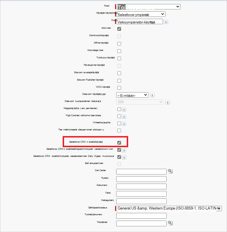 Salesforce crm -sisällön käyttäjä.