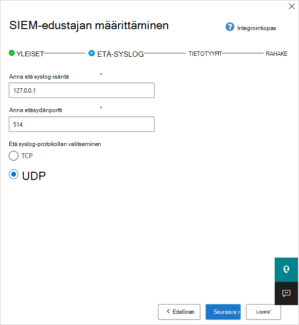 Syslog-etäasetukset.