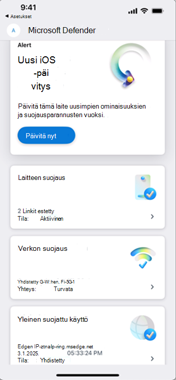 Näyttökuva, jossa näkyy käyttäjän koontinäyttö.