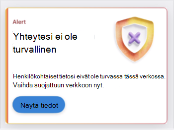 Näyttökuva kortista, joka ilmaisee, että verkkoyhteys ei ole turvallinen.