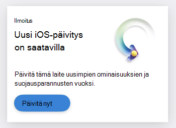 Näyttökuva kortista, joka kertoo käyttäjälle, että iOS-päivitys on saatavilla.