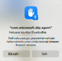 Näyttökuva, jossa näkyy Bluetooth-käyttöpyyntö