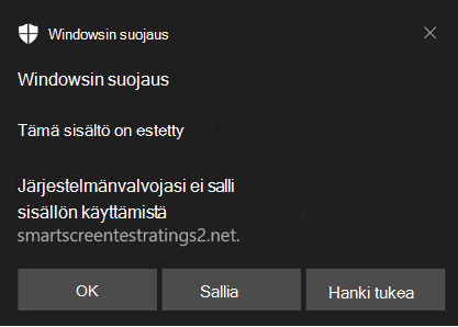 Windowsin suojaus ilmoitus verkon suojauksesta.