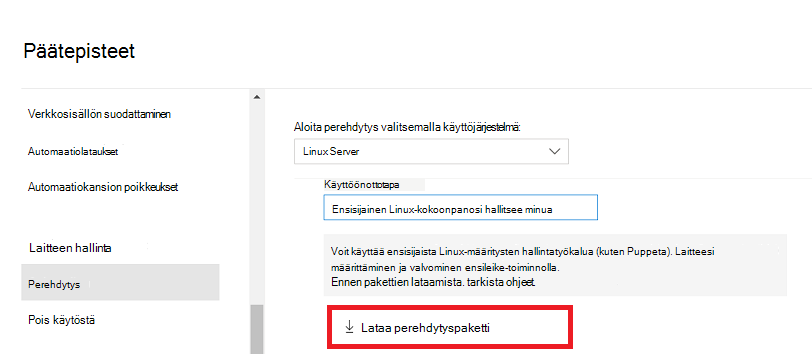 Mahdollisuus ladata perehdyttämä paketti.