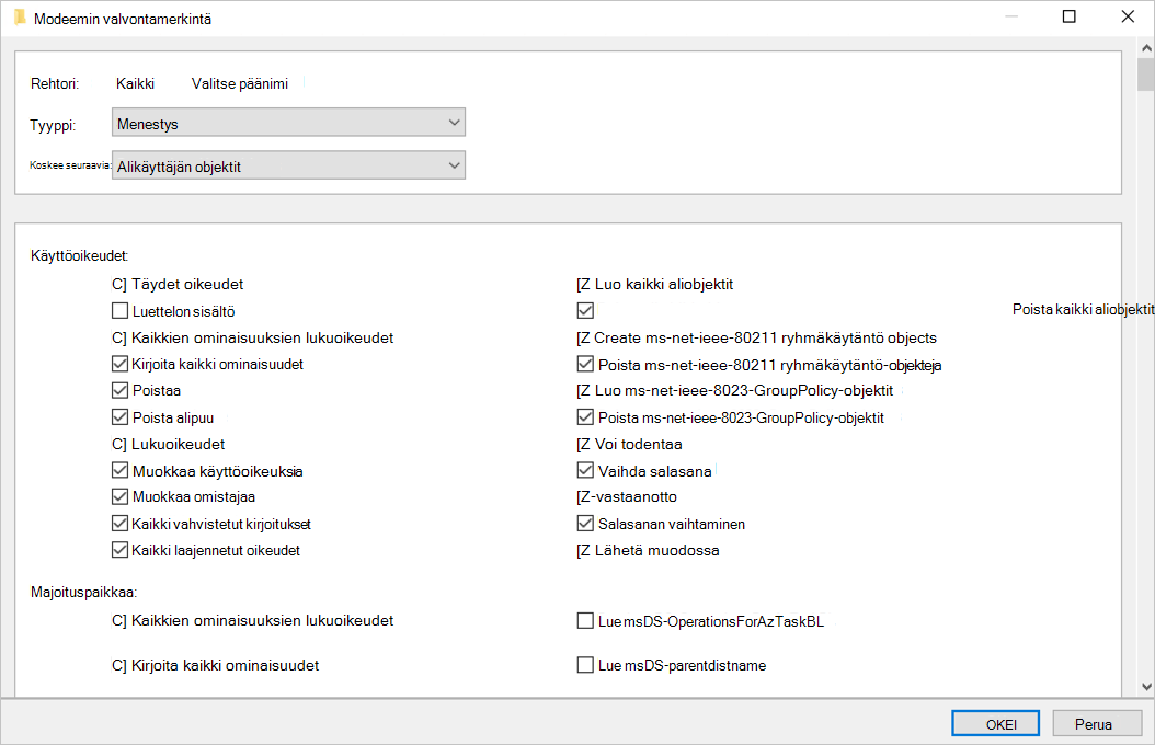 Screenshot of selecting permissions.