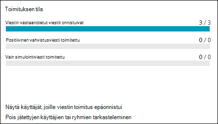 Simulointiraportin Raportin välilehden Toimituksen tila -osio.