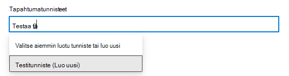 Näyttökuva, jossa näytetään, miten voit valita tapahtumaan käytettävän tunnisteen Tapausten hallinta -ruudussa.