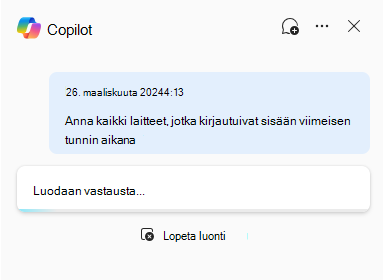 Näyttökuva Security Copilotista tarkennetussa etsinnässä luomassa vastausta.