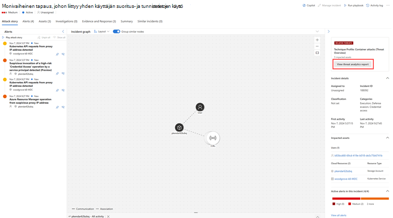 Näytetään, miten voit tarkastella uhka-analytiikkaraportteja tapaussivulta.