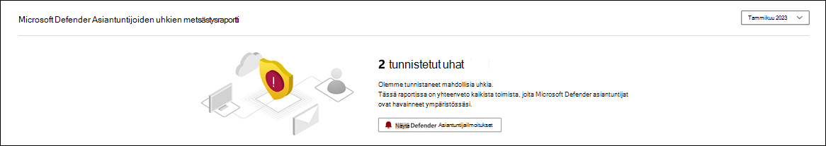 Näyttökuva raportin yläosasta, jossa näkyy tunnistettujen uhkien määrä