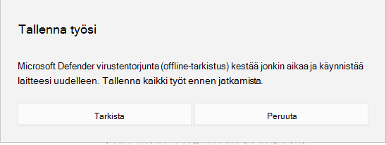 Näyttökuva näyttökehotteesta tallentaa kaikki työt ennen jatkamista.