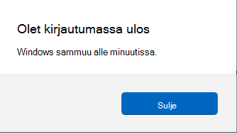 Näyttökuva näyttökehotteesta, jossa kerrotaan uloskirjautumisesta.