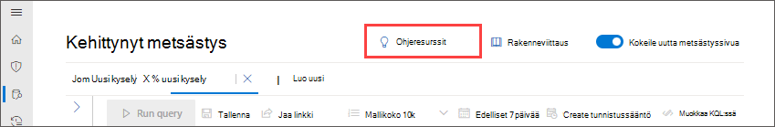 Näyttökuva ohjeresursseista