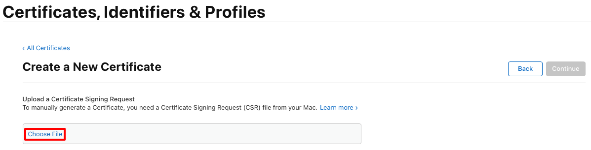 Upload your certificate signing request.