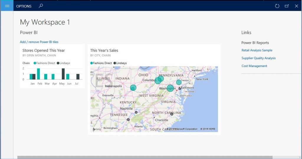 Power BI report in a user-created workspace.