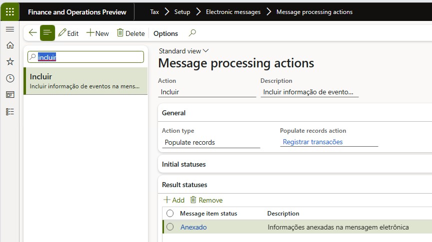 Populate records action field set on the Message processing actions page.