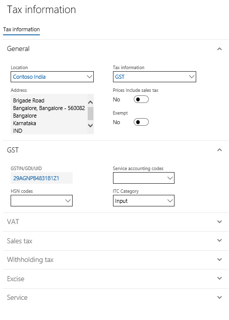 Tax information dialog box.