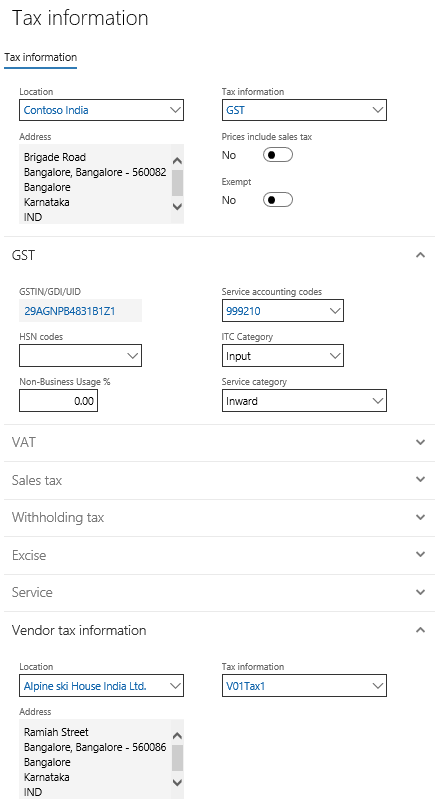 Tax information dialog box when creating an expense journal.