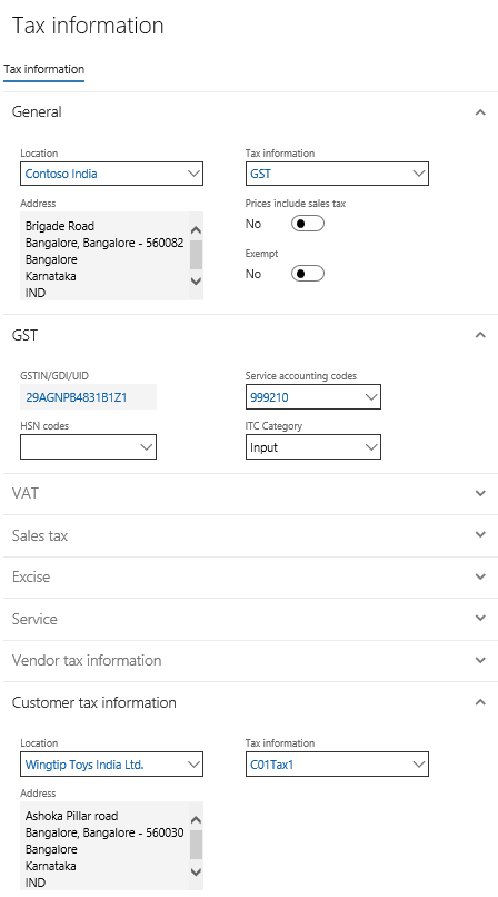 Tax information dialog box for invoices when creating an expense journal.