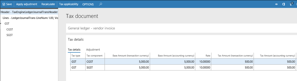 Tax document page when creating an expense journal.