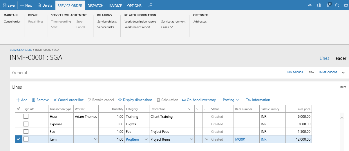 Service orders page.