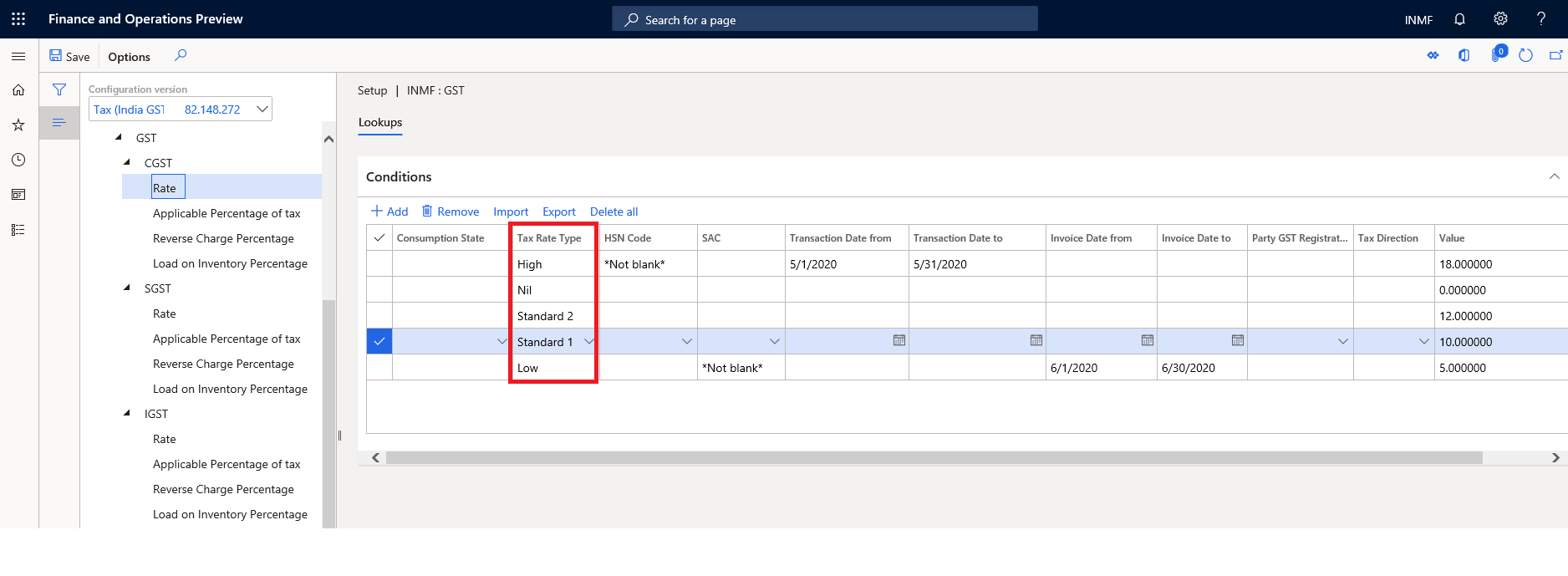 Tax rate type lookup.