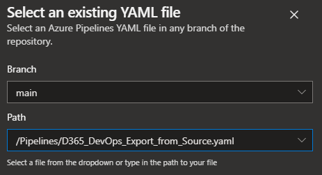 A screenshot of a dialog for selecting an existing YAML file.