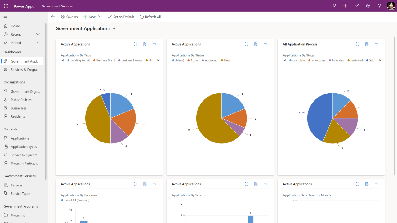 Government applications dashboard.