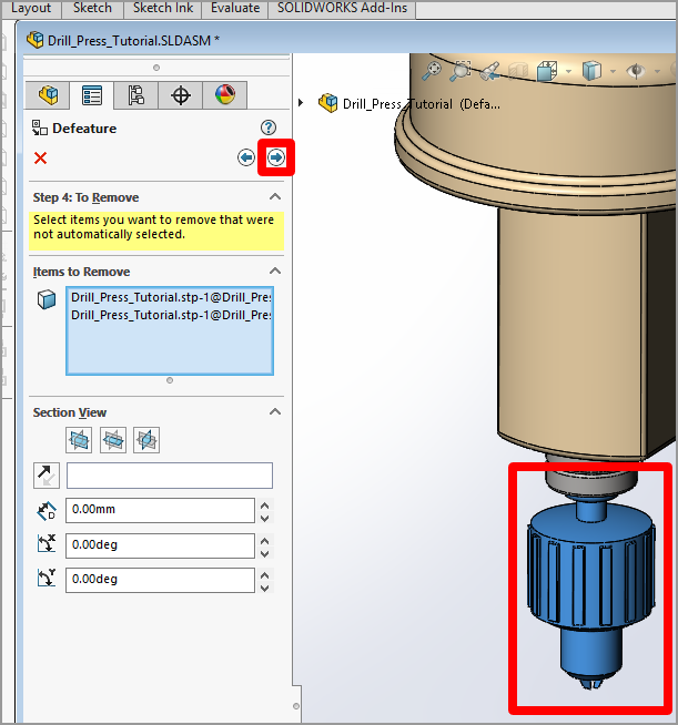 Select additional features to remove.