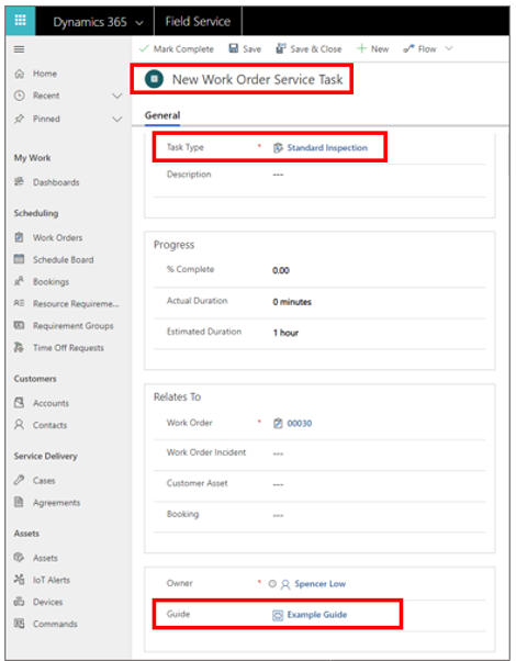 Select task type and associate guide.