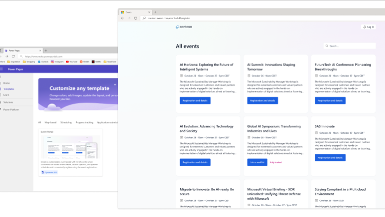 Power Pagesin avulla julkaistu tapahtumaportaali