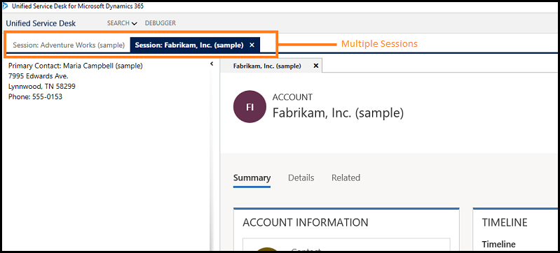 Multiple sessions in Unified Service Desk.
