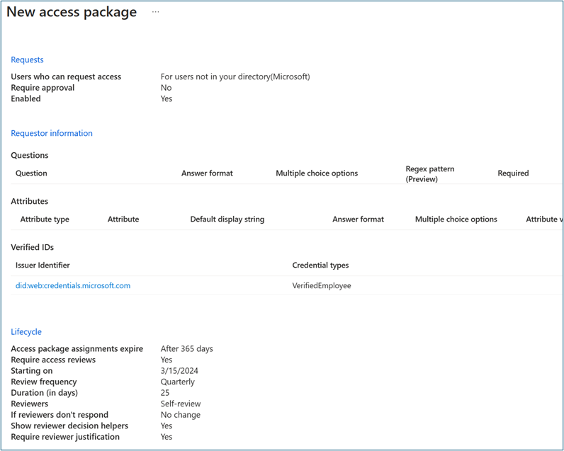 Screenshot of New access package.