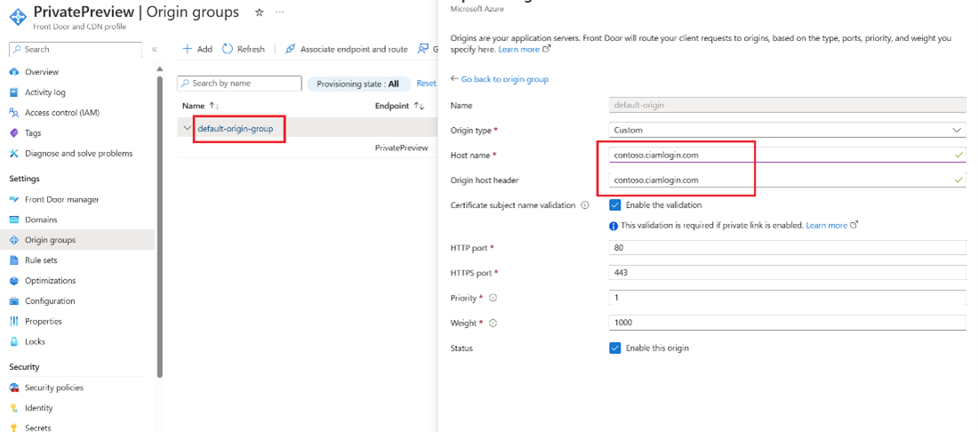 Screenshot showing the host name and origin host header fields.